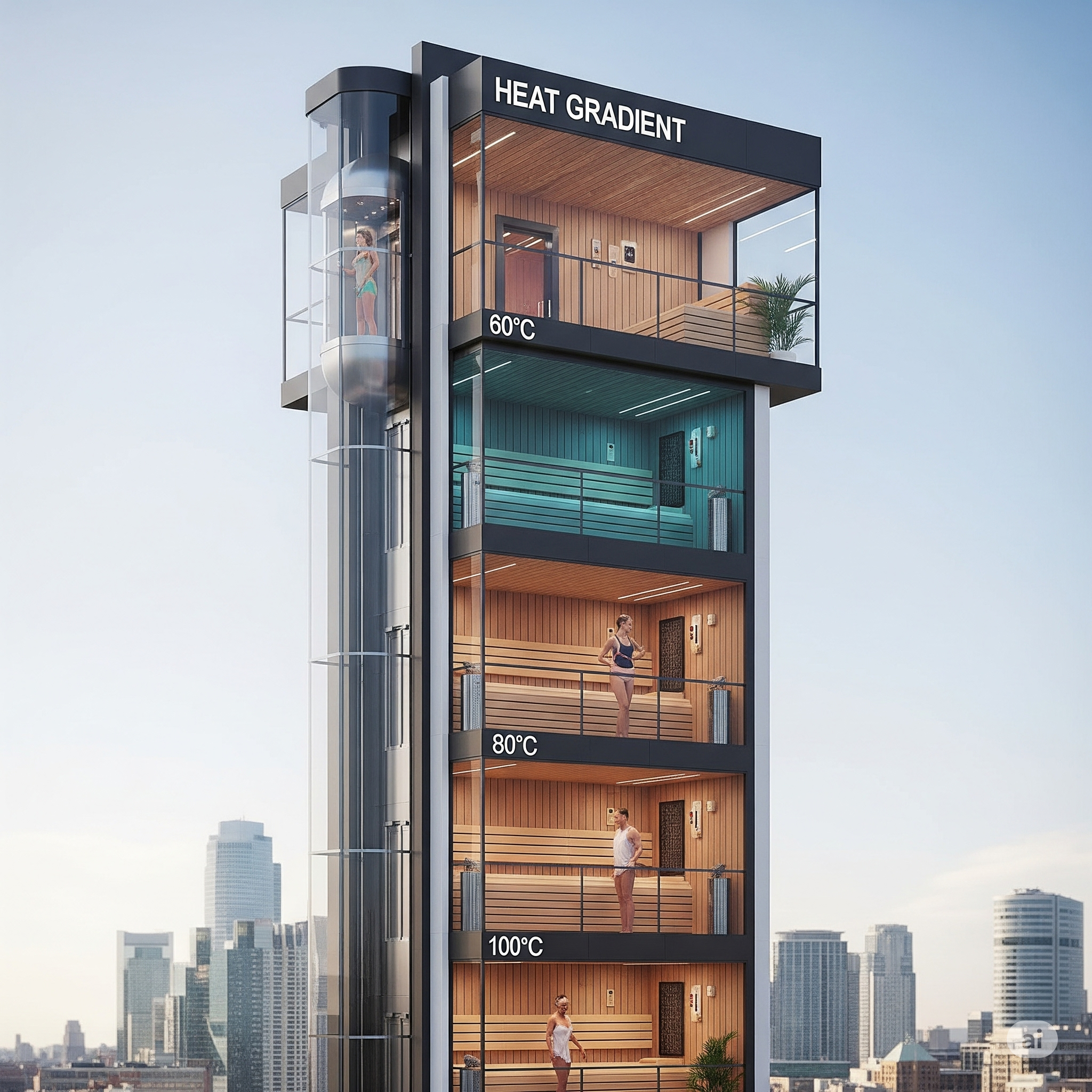 垂直型サウナタワー Heat Gradient