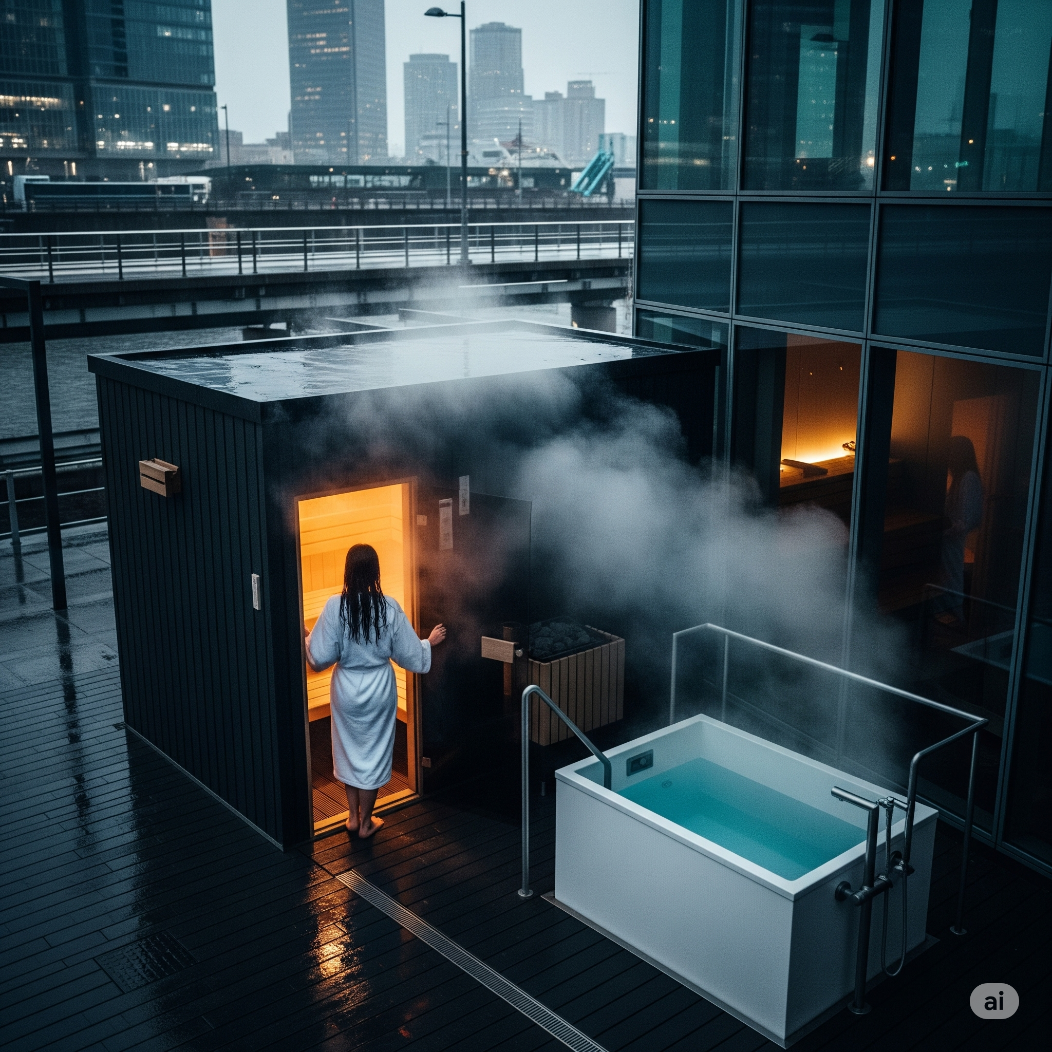 ビルの屋上のサウナ
